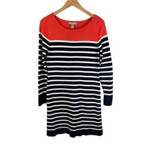 Banana Republic Cotton Nautical Striped Sweater Dress Orange Blue Womens Medium